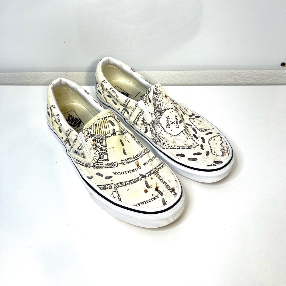 Vans X Harry Potter Mischief Managed White and Black Slip-On Sneakers